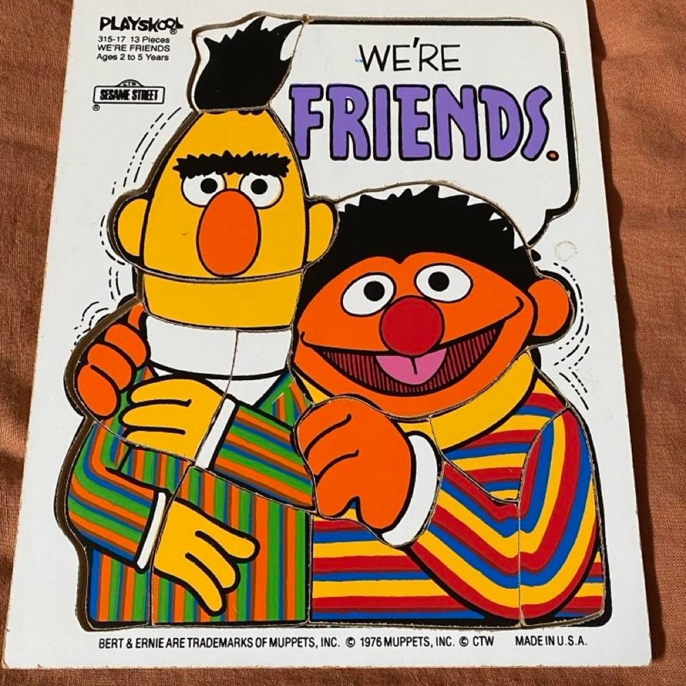 Playskool Sesame Street Bert & Ernie We're Friends Wooden Puzzle Vintage 1976